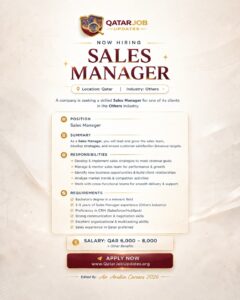 Urgently Required Sales Manager – Qatar
